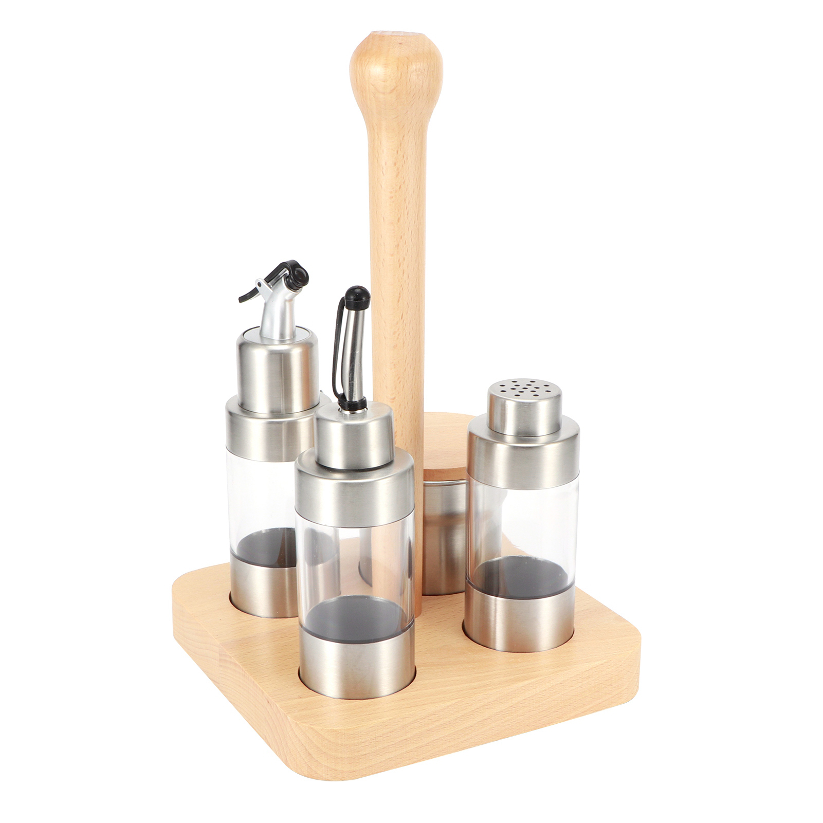 Herb Keeper Container - Wood Condiment Set Multi‑Functional Seasoning Rack