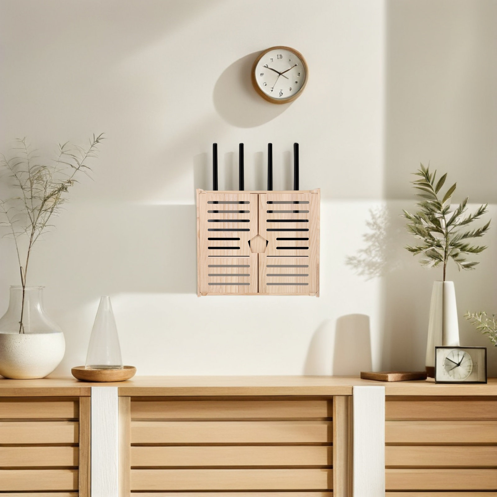 Food Storage Boxes - Wood WiFi Router Storage Box Wall