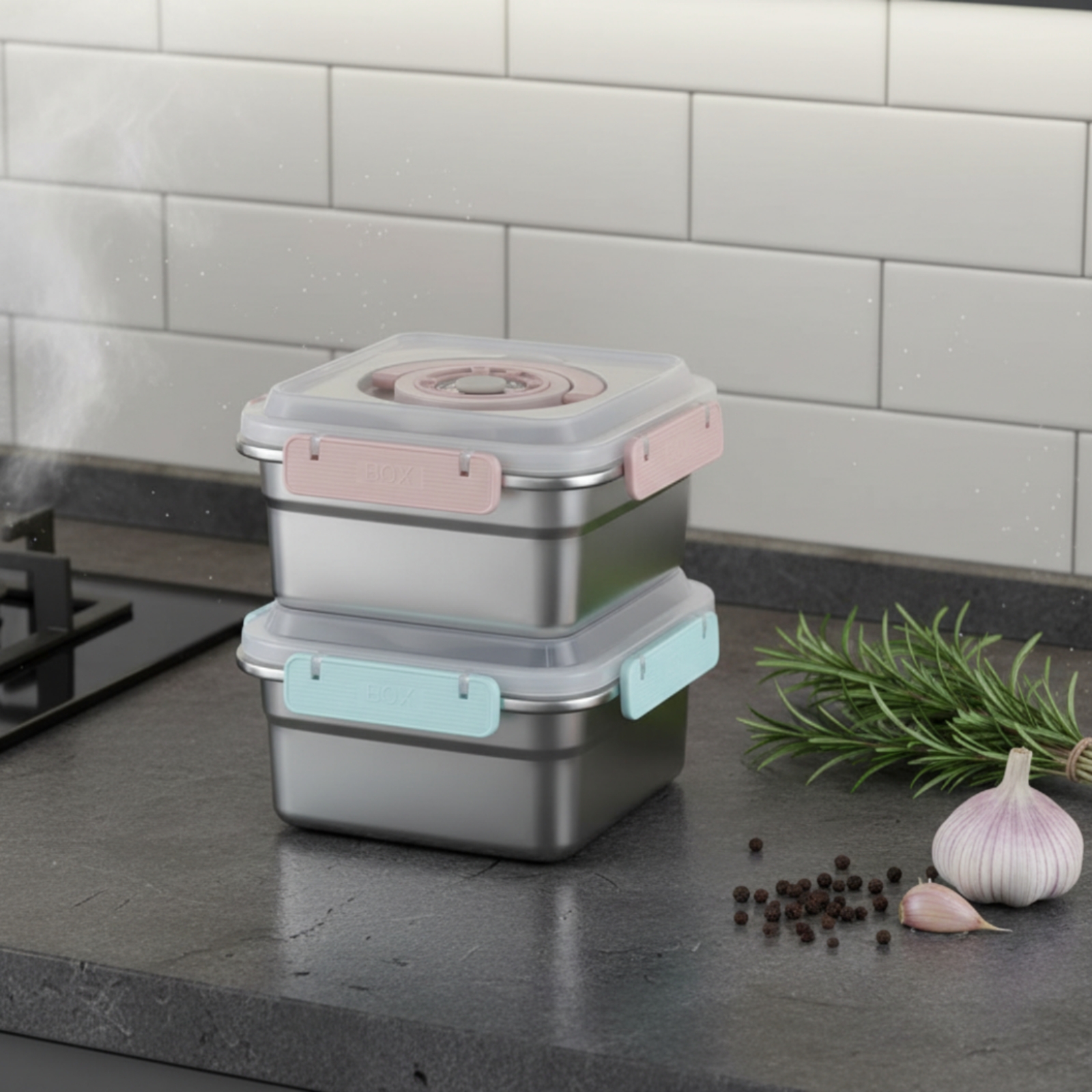 Food Storage Boxes - 3 Pieces Stainless Steel Food Container