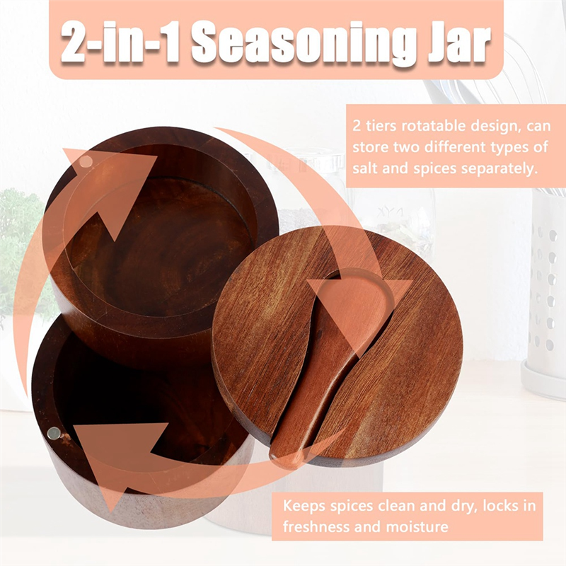 Wooden Salt Shaker, 2-Tier Spi - огляд і ціна Herb Keeper Container